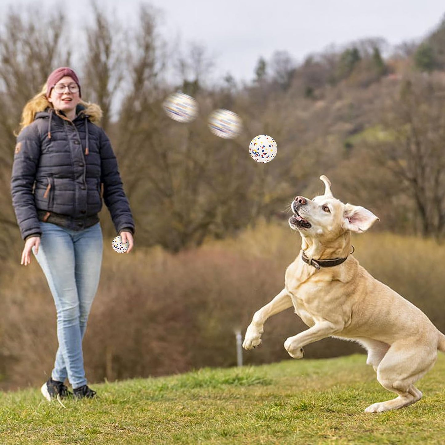 Dog Balls for Aggressive Chewers, Indestructible Bouncy Floating Balls for Training Dog Catch and Fetch, Sturdy Solid Tennis Ball Toys for Large Medium Small Dogs - 2.75in - White - 2pcs