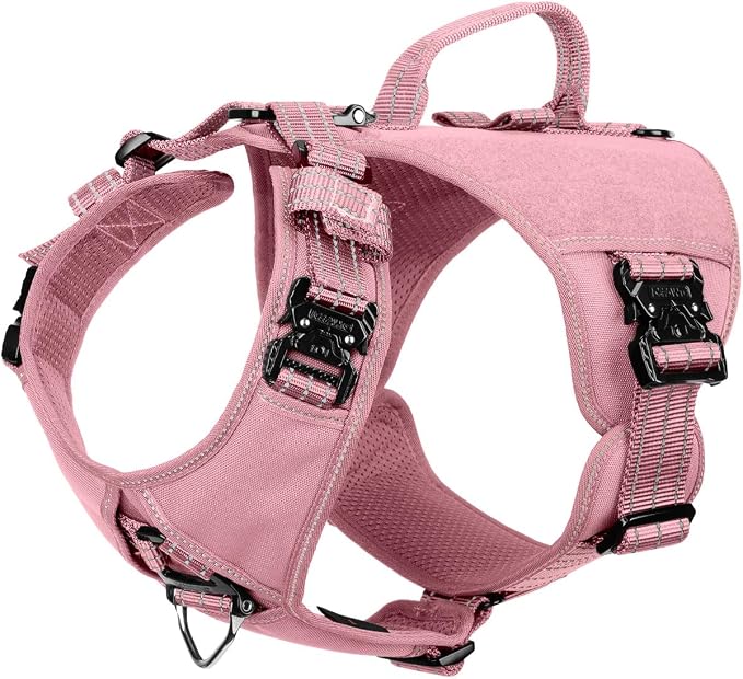 ICEFANG Quick-Moving Tactical Dog Harness for Medium Dogs,No Pull Dog Vest | Control Handle,Reflective,Full Metal Buckles,Adjustable,Hook-and-Loop Panel,Soft Padded,Pink,Medium