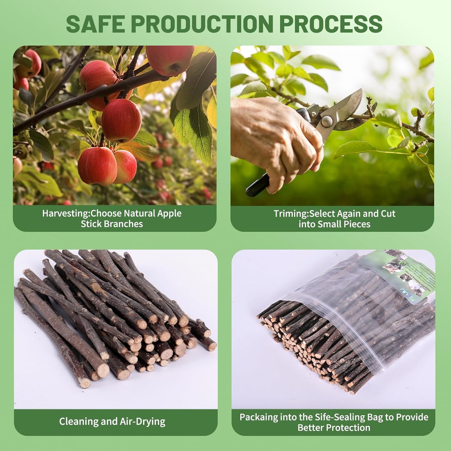 Natural Apple Wood Chew Sticks 300g (10.5oz) for Rabbits, Hamsters, Chinchillas, Guinea Pigs - Small Animal Dental Toys, Safe Untreated Teeth Grinding & Boredom Relief, Rodent Molar Health (120g)