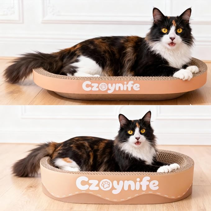 3PCS Cat Scratcher Cardboard, Oval Cat Scratch Pad Bowl Nest for Indoor Cats, Round Cat Scratching Board Corrugated Lounge Cat Bed, Furniture Protector for Couch (Brown, 15.7 * 10 in)