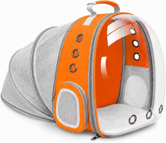 Pet Carrier Backpack Expandable for Cats and Small Dogs, Breathable Anti-Collapse Design, Airline Approved Travel Backpack for Hiking and Outdoor Use (Back Expandable-Orange)