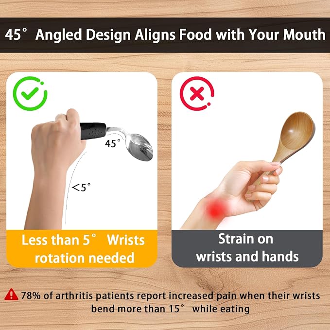 4Pcs Weighted Adaptive Utensils, 45°Angled Built up Utensils Set for Hand Tremors, 3.5oz Parkinsons Utensils for Elderly, Weighted Spoon Hand Tremors, Parkinson & Disabled Care Gift Pick (Left-Handed)
