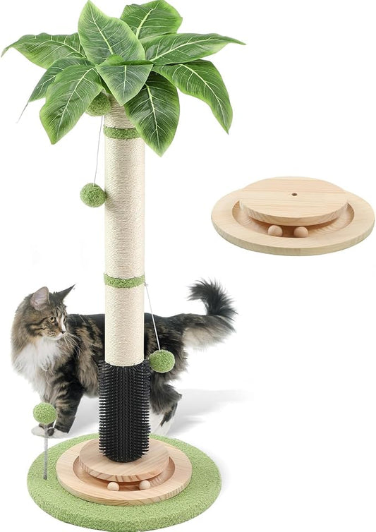 39.4'' Tall Cat Scratching Post,3.5 Inch Wide Sisal Cat Scratcher Tree with Leaves,Interactive Cat Toys for Indoor