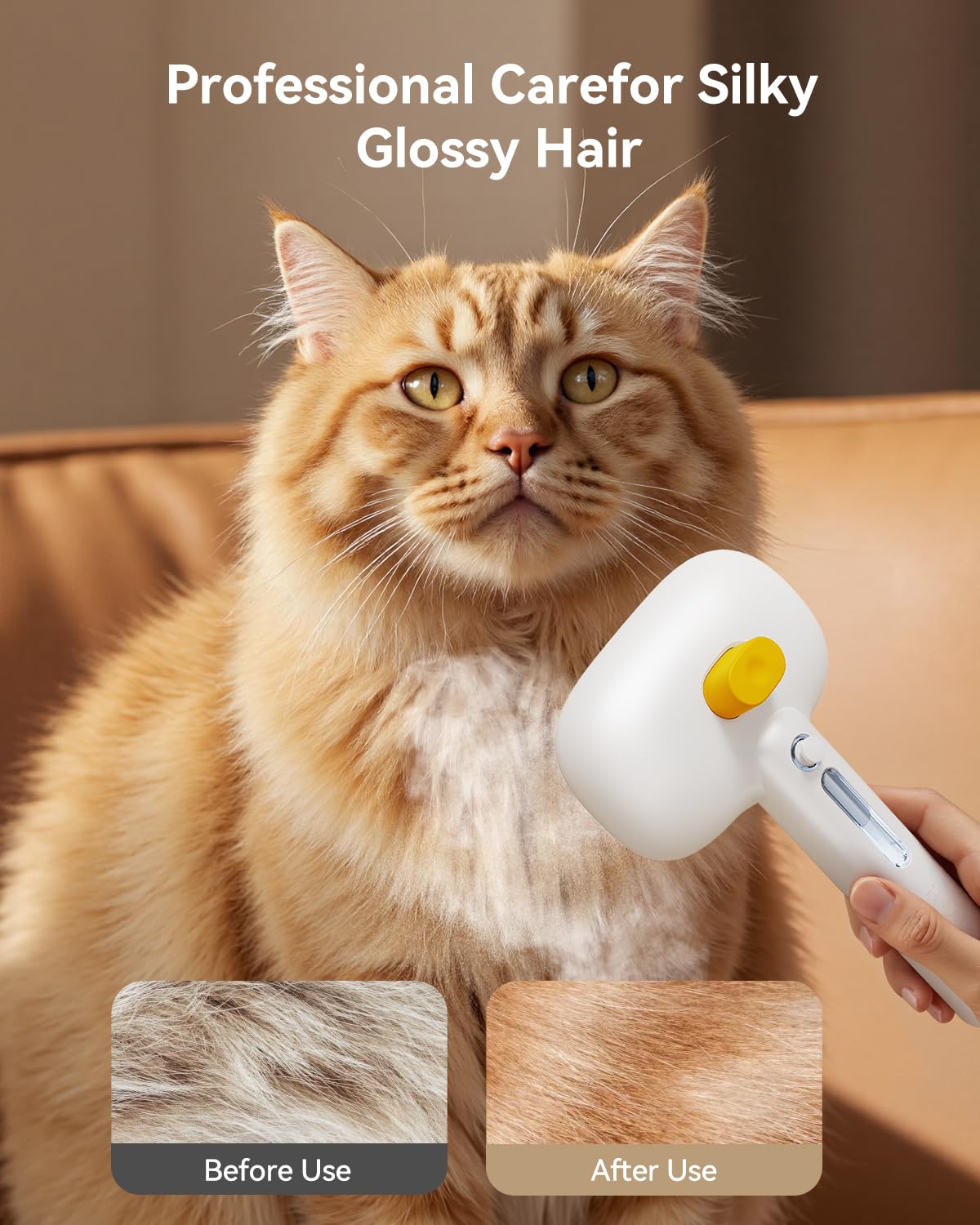 ROJECO 3-in-1 Pet Steam Brush for Cats&Dogs-Pet Spray Hair Removal Detangling Comb with Adjustable Mist,Handheld Deshedding Grooming Tool for Long/Short Hair,Massage Brush & Shedding Control,Cordless