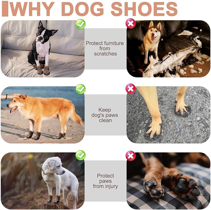 EXPAWLORER 4PCS Anti-Slip Dog Shoes - Waterproof Dog Booties & Paw Protectors with Reflective Straps for Outdoor Cold/Hot Pavement, Indoor Hardwood Floors, Winter Boots for Small Medium Large Dogs