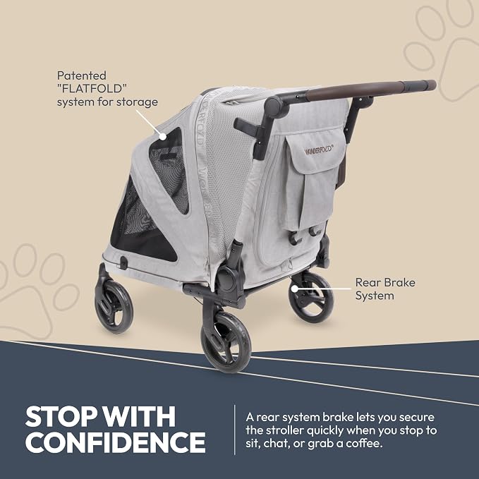 WonderFold Hudson Pet Stroller for Large Pets - super FLATFOLD: Even the Wheels Fold In - GRAY, LARGE