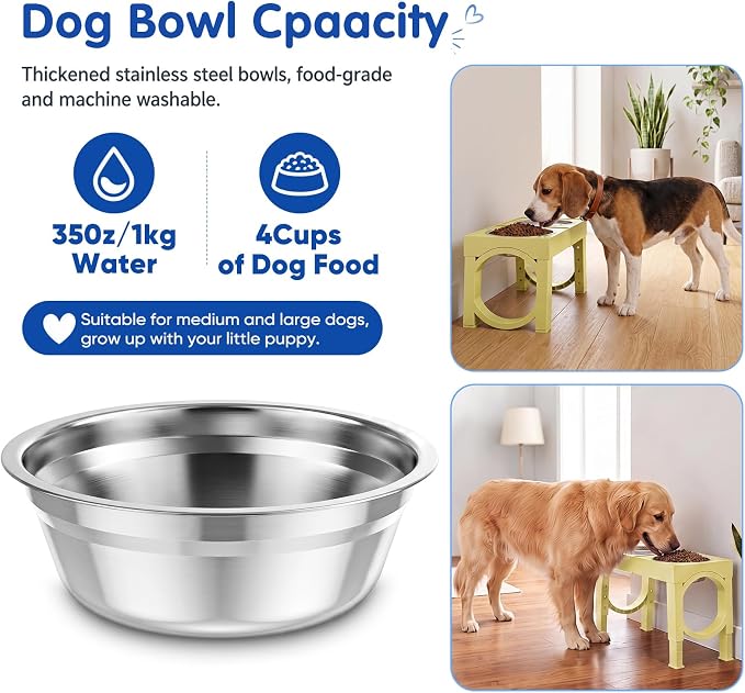 XIAZ Elevated Dog Bowls Large Breed Raised Dogs Bowl Stand Large/Medium Sized Dog Stainless Steel Food Water Bowl Stands 5 Heights Adjustable 9/11/12/15in Pet Feeder Dish Station