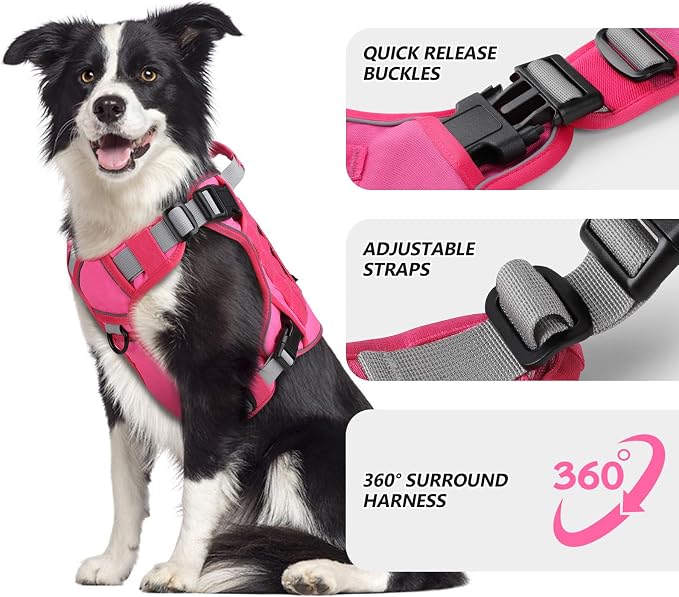 WINGOIN Pink Tactical Dog Harness for Large Dogs,No Pull Dog Harness | Heavy Duty with Handle,Adjustable Reflective,Military K9 Style,Big Size Pet Vest,for German Shepherd,for Walking Hunting