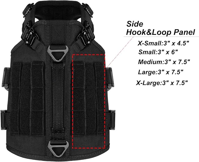ICEFANG No Pull Tactical Dog Harness for X-Small Dogs,Adjustable Dog Vest | Control Handle,MOLLE Panel,Front Hook,3 Leash Clips,Soft Padded,for walking training,Black,X-Small