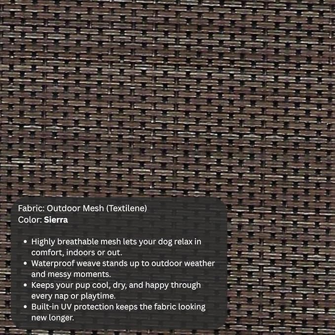 Kuranda Chewproof Elevated Dog Bed - Walnut PVC - 30" x 20" - Sunsure Textilene Outdoor Mesh- Sierra