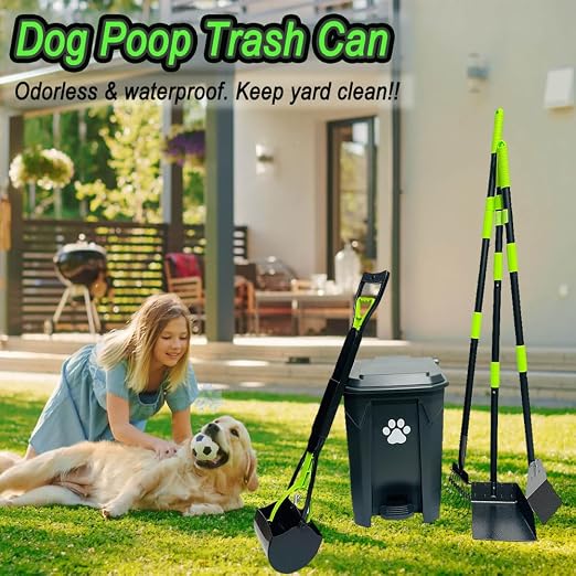 Dog Poop Trash Can Outside 20L with Pooper Scooper & 50 Waste Bags, Outdoor Dog Poop Trash Can for Backyard with Lid Odorless Waterproof Foot Pedal and Removable Inner Bucket