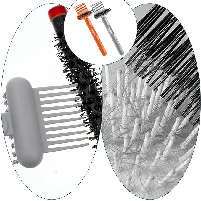 2Pcs 2-in-1 Hair Brush Cleaner & Remover Tool Brush Cleaning Tool Comb Cleaner Effective Hairbrush Cleaner Hair Brush Remover Rake for Man Woman Home Travel Salon Removing Hair Dust (Gray, Orange)