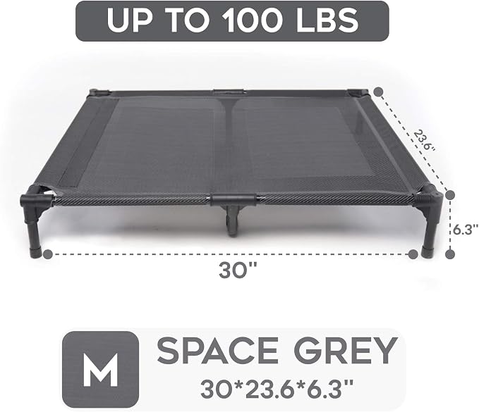 Elevated Dog Bed for Medium Dogs, Dual Support Cooling Cot with Teslin Mesh, Portable Waterproof Pet Bed for Indoor/Outdoor Use, Medium, 30x23x6.3 Inch, Grey
