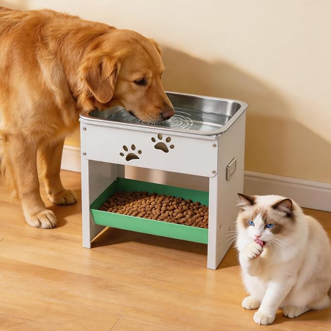 3 Gal Large Dog Water Bowl Elevated 14.2" Outdoor Stainless Steel Pet Water Food Bowl Adjustable Raised Metal Dog Bowl Stand Dish Plate for Cat, Big, Extra Large Breeds, Easy to Clean