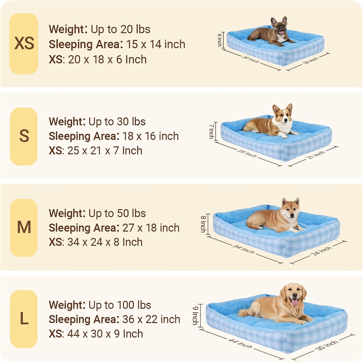 MIHIKK Rectangle Dog Beds for Small Medium Dogs & Cats, Orthopedic Sleeping Pet Bed for Couch with Durable Puppy Cuddler and Anti-Slip Bottom Machine Washable 25 * 21 Inch (Blue)