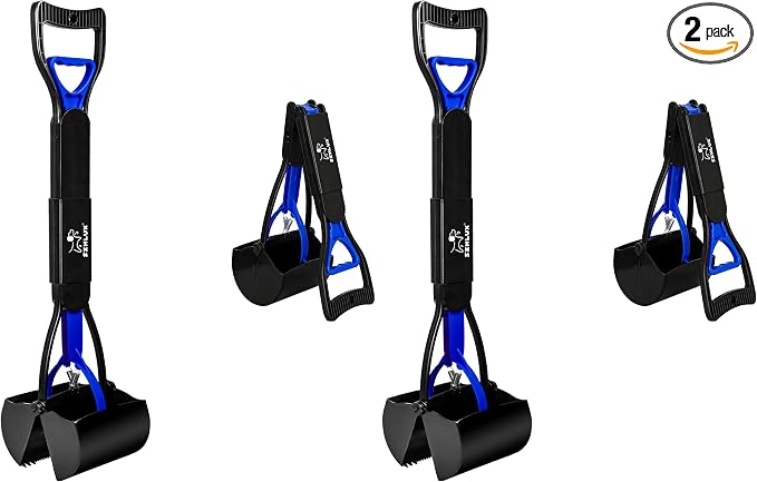 SZHLUX 28" Pooper Scooper, Foldable Dog Pooper Scooper with Unbreakable Material and Durable Spring for Grass and Gravel, Blue (Pack of 2)