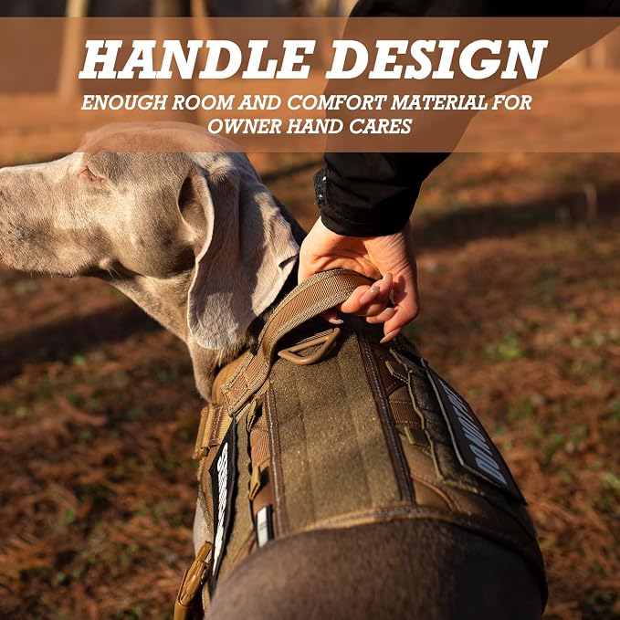 Tactical Dog Harness for Medium Large Dogs, 2X Lightweight Metal Buckle Service Dog Harness with Do Not Pet Patches, Reflective Military Dog Harness for Hiking Training Brown