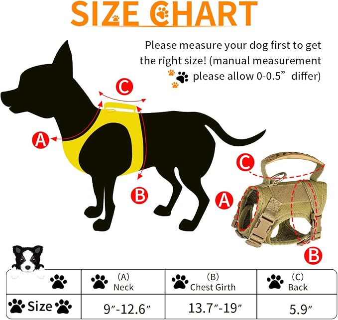 Tactical Nylon Adjustable Dog Vest Harness Comfy Mesh Padding Puppy Vest with Quick-Release Buckle and Rubber Handle for Small Dog/Big Cat
