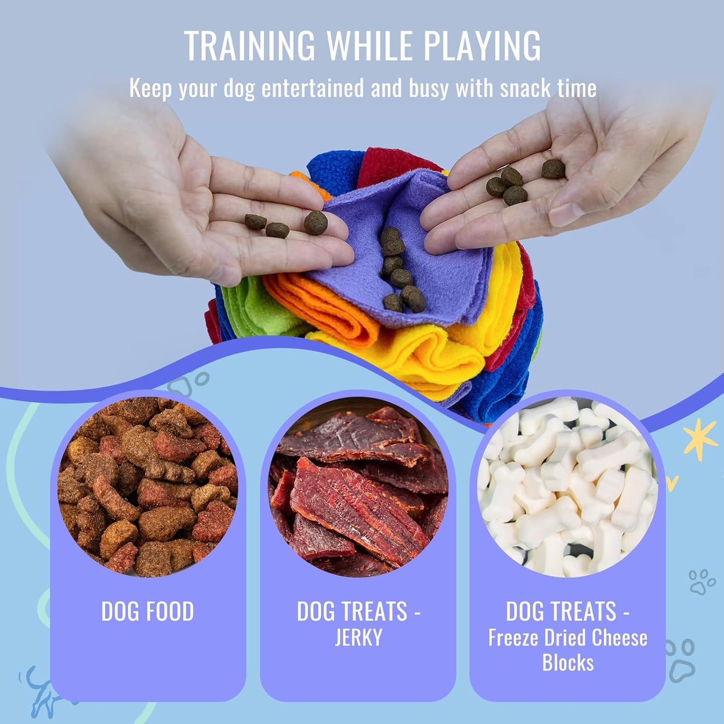 Pet Snuffle Ball, Puzzle Sniffing Interactive Dog Ball for Blind Dogs Training Stress Relief Dog Enrichment Toys Treat Machine Washable (15cm, Rainbow Color)