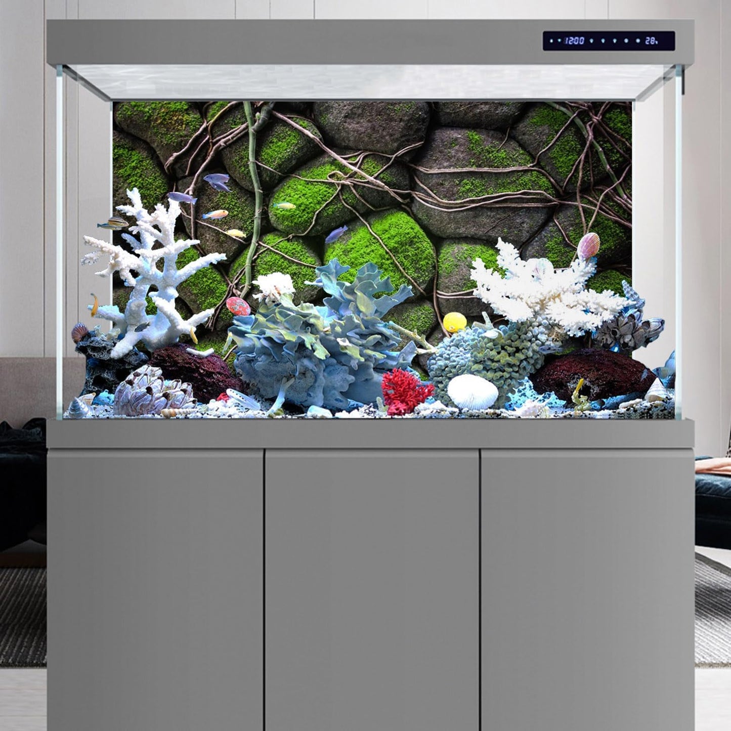 AWERT 72x18 inches Stone Aquarium Background Rock Fish Tank Background Rocky Terrarium Background Vinyl