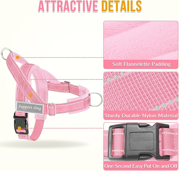 SlowTon No Pull Dog Harness with Front Clip - Heavy Duty, Soft Padded | Neck & Chest Adjustable, Tactical Pet Vest and Leash Set for Large Medium Sized Dogs, for Easy Walk & Training, Pink S