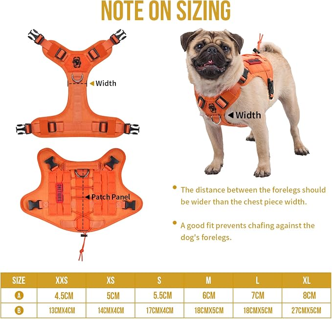 OneTigris Tactical Dog Harness Vest No-Pull Service Dog Vest for Small Dogs | 1000D Pullable Nylon, with Control Handle and Hook & Loop Panels, Easy On & Off, Adjustable for Walking Training Orange S