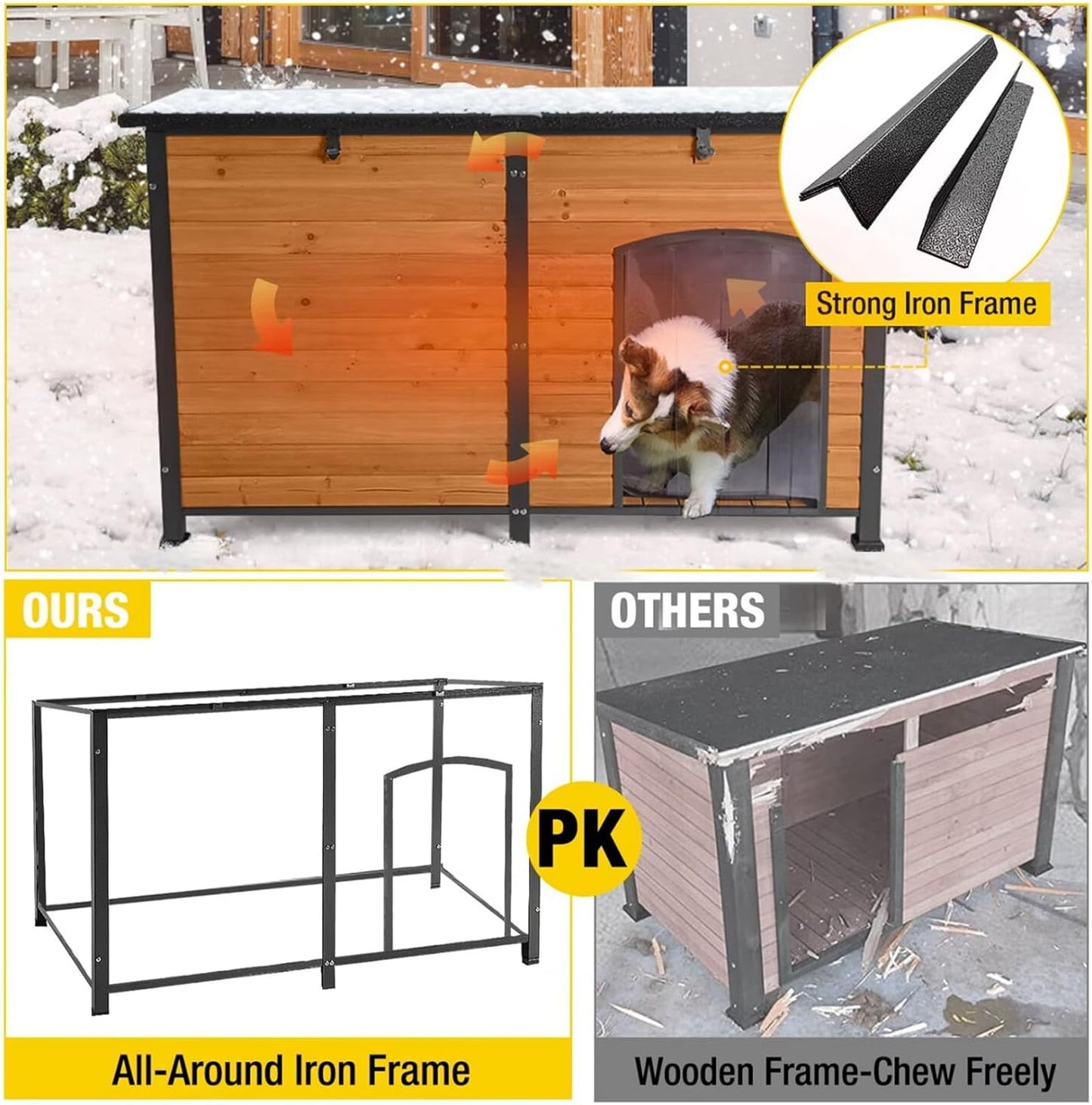Aivituvin 59" Large Dog House 100% Insulated Dog Kennel with Liner for Winter,Waterpoof for Outdoor & Indoor Use.