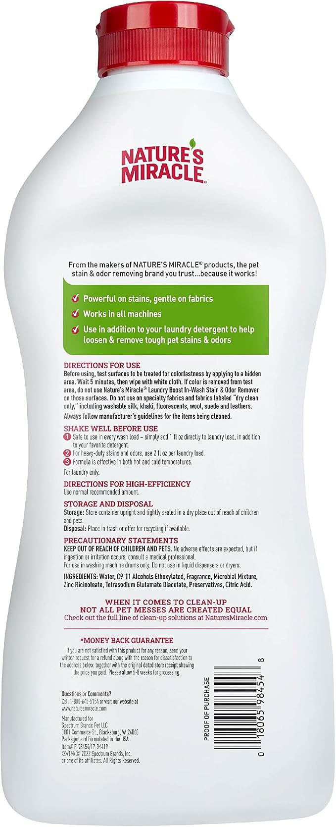 Nature’s Miracle Laundry Boost In-Wash Stain and Odor Remover, Laundry Stain and Odor Removing Additive For All Machines, Spray, 32 oz