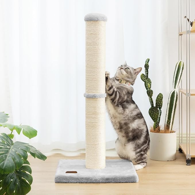 Karolpar 34inch Cat Scratching Post with Natural Sisal Rope 4.3Inch Large Diameter Scratcher Post Tree for Indoor Cats Grey
