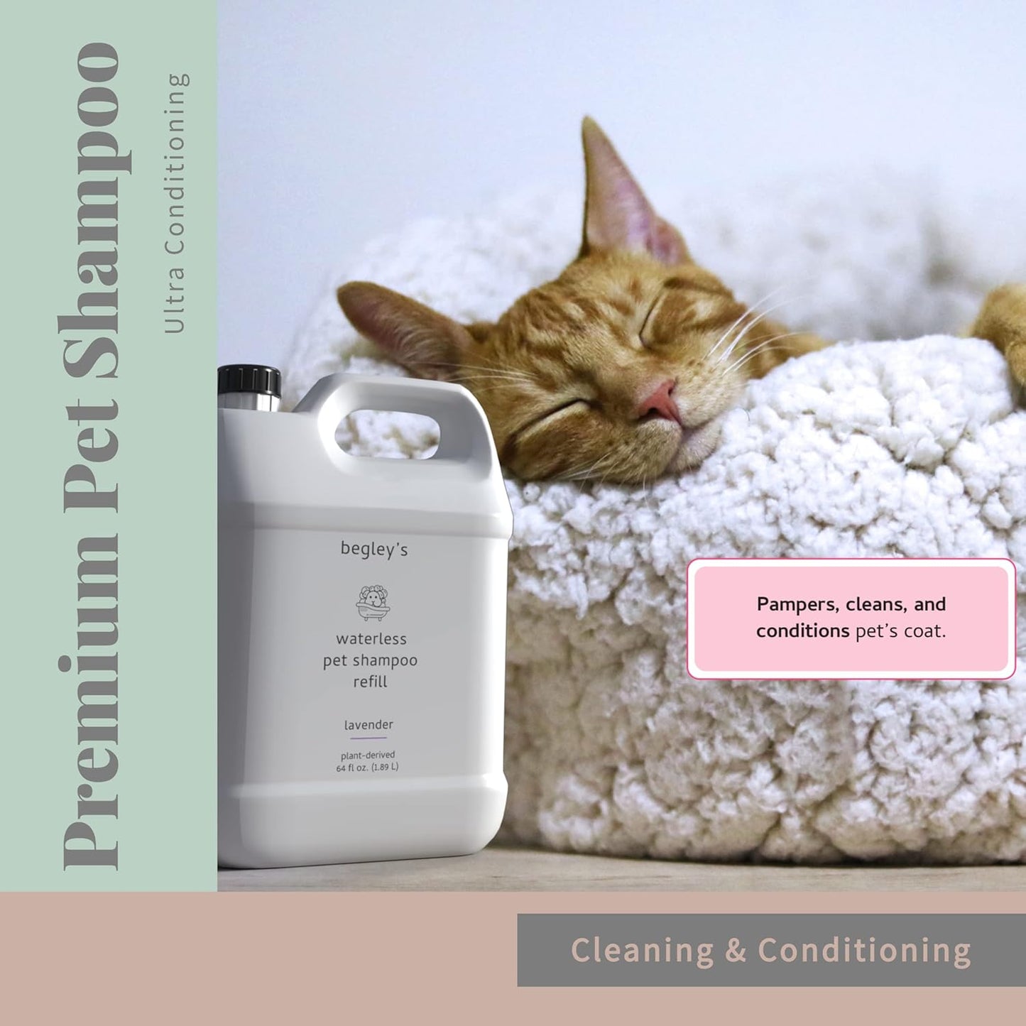 Begley’s No Rinse Waterless Pet Shampoo, Bathless Cleaning, Deodorizing, and Odor Removal for a Shiny, Fresh Smelling Coat - Effective for Dogs, Puppies, and Cats - Refill, Fresh Tea Tree