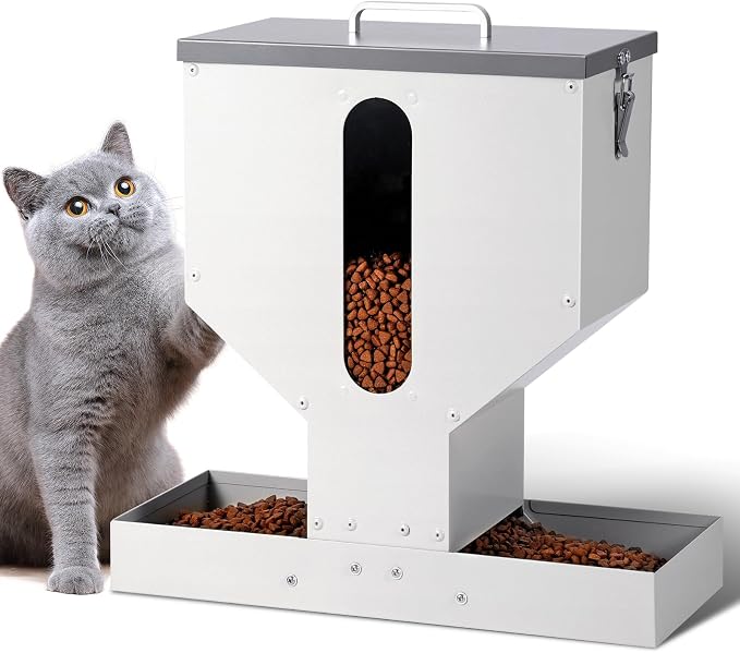 Gravity Cat Feeder 2 Cats - 12L Automatic Dual Cat Feeder | Outdoor Cat Feeder for Pet Cat Dogs, Sturdy Material, Lock design, Large Viewing Window, Portable, Easy to Clean