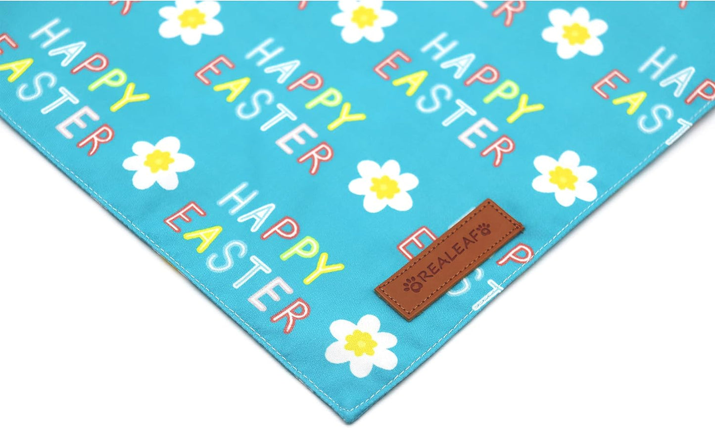 Realeaf Happy Easter Dog Bandanas 2 Pack, Reversible Pet Scarf for Boy and Girl, Premium Durable Fabric, Holiday Bandana for Small Medium Large and Extra Large Dogs (Large)