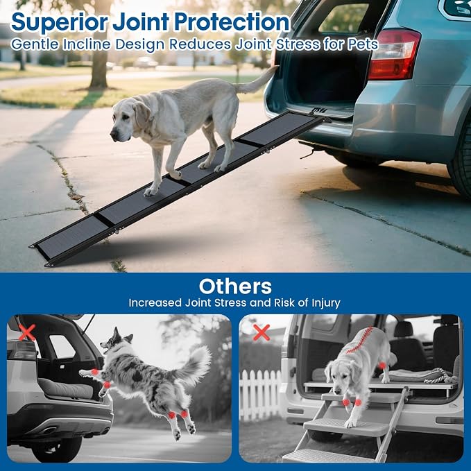 HBTower 71" L x 17.3" W Folding Dog Car Ramp for Large Dogs Up to 250 LBS | Extra Wide Dog Car Ramps, Portable Pet Ramp with Non-Slip Surface, Collapsible Design for SUV, Truck & High Beds