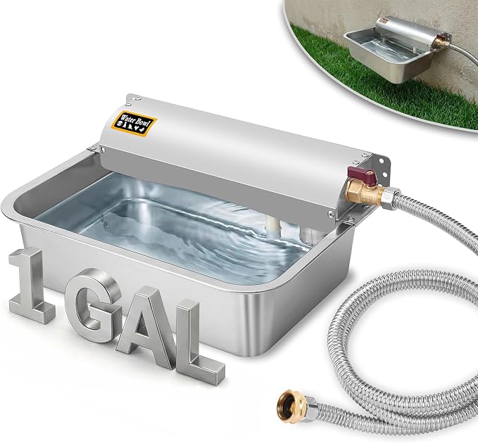 Automatic Pet Water Dispenser - 304 Stainless Steel Auto-Fill Water Bowl for Dogs - Poultry & Livestock - Float Water Level Control - 3/4" GHT Faucet Compatible - Wall Mount/Ground Usage