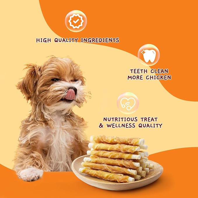 Jungle Calling Dog Treats, Chicken Wrapped Rawhide Sticks for Dogs, Grain-Free Natural Small Dogs Training Treats, Edible Pet Chew Snacks,10.6 oz, About 25 Count