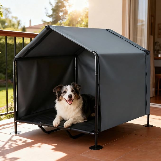 Outdoor Dog Tent with Bed, Dog Canopy Pet Shade Shelter Dog House | Dog House Outdoor Indoor Weatherproof, Outside Elevated Dog Cot Bed Dog Tent Shade，Dog Tent Outdoor