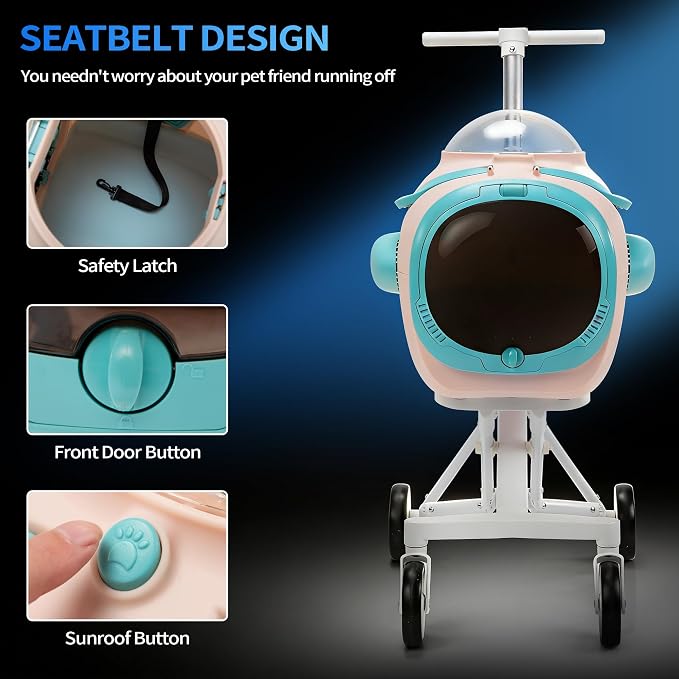 COZIWOW Dog Pet Stroller with Cooling Exhaust Fan, Foldable 4-Wheel Cat Stroller Car Seat with Temperature Display Anti-Irritation Privacy Barrier, Cat Carrier for Small & Medium Dog