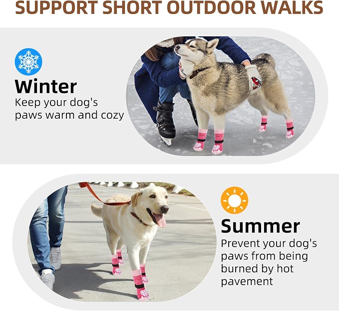PUPTECK Anti-Slip Dog Socks with Double Sides Grips for Small Medium Large Dogs Hardwood Floors Prevents Licking, Dog Shoes for Hot Pavement Traction Control for Senior Dogs, Fuschia, M