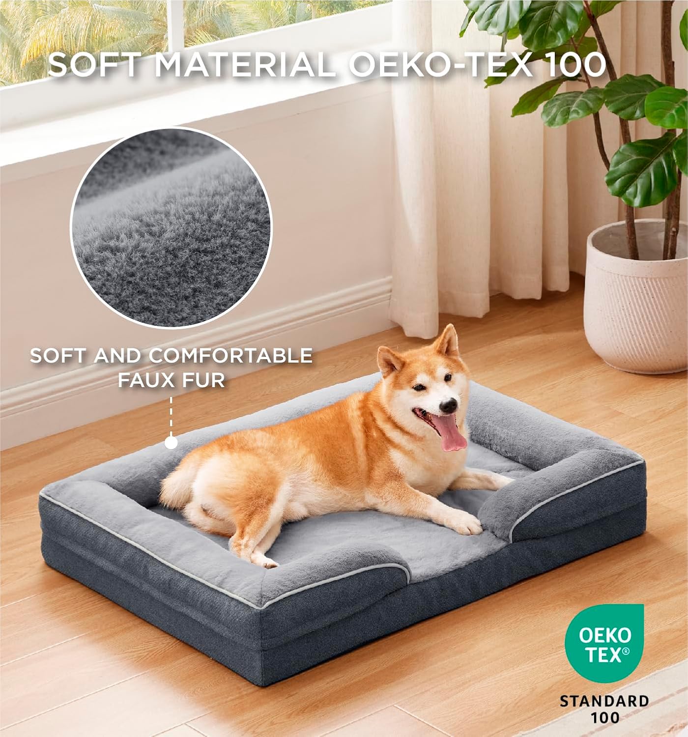 MADE 4 PETS Orthopedic Dog Bed for Large Dogs, Supportive Foam Big Large Pet Bed Sofa with Washable Removable Cover, Waterproof Dog Couch Bed, Non-Slip Bottom and Egg-Crate Foam, Grey