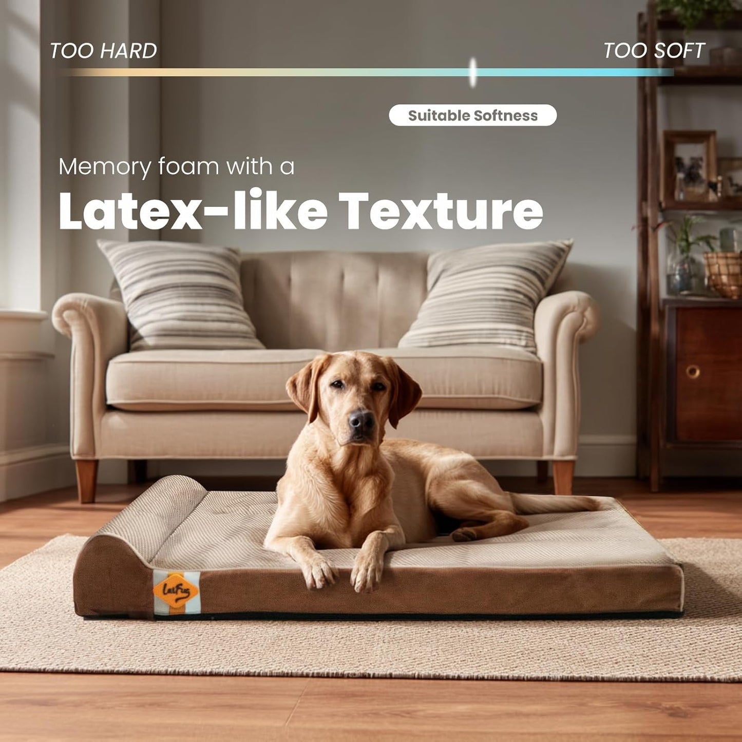 Laifug Orthopedic Memory Foam Extra Large Dog Bed with Pillow and Durable Waterproof Liner and Removable Washable Cover and Smart Design (Large (46" x 28" x 8"), Brown)