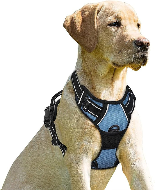 BARKBAY Dog Harness No Pull for Medium Sized Dog Front Back Clips,Dog Vest | Soft Padded No Choke With Handle,Easy On&Off,Adjustable Reflective For Walking Training Running(Navy,M)