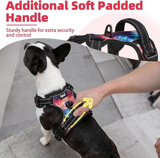 PUPTECK No Pull Tactical Dog Harness Medium Sized, Adjustable Reflective Dog Harness with Handle Easy Control, Comfortable Soft Padded Pet Vest Harness for Medium Dogs, Aurora M
