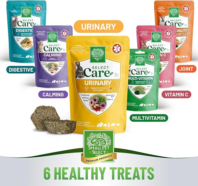 Small Pet Select - Select Care Urinary Support Supplement, Natural High Fiber Timothy Hay Based Treats for Rabbits, Guinea Pigs, Hamsters, Other Small Animals, 4.2 oz