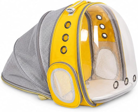 Cat Backpack Carrier Back Expandable Bubble Pet Carrier Backpack for Large Cat, Kitten and Dog, Designed for Hiking, Travelling and Outdoor Use (Back Expandable-Yellow)