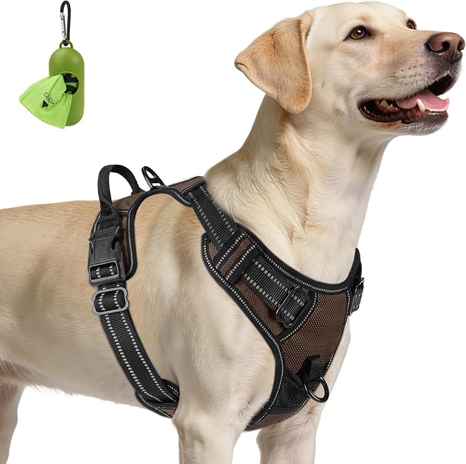 Joytale No Pull Dog Harness for Large Dogs, Front Clip, Brown | Grab Handle for Instant Control, Padded & Adjustable Vest, Sturdy Metal D-Rings, for Safe Training & Daily Walking