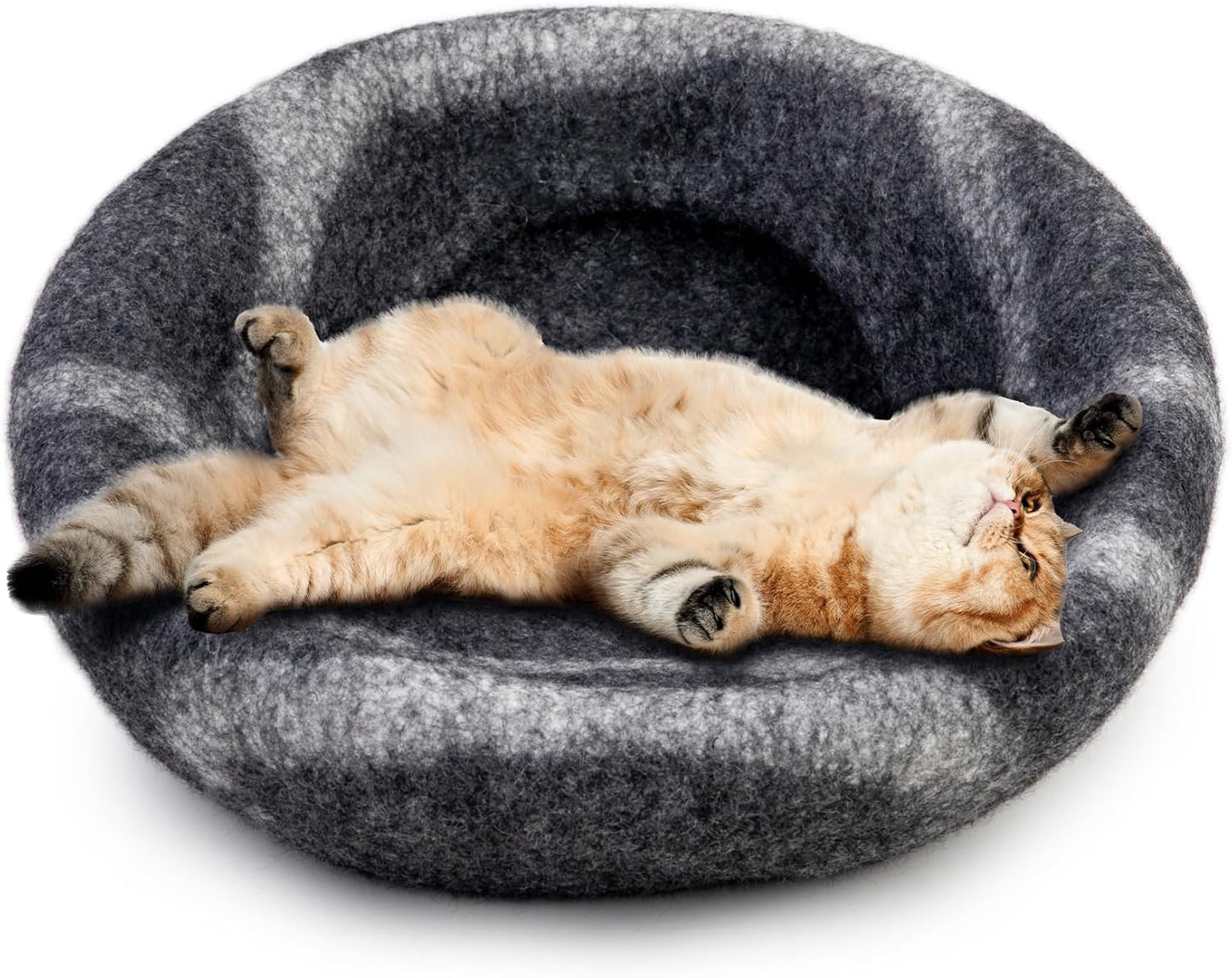 Luxurious Eco-Friendly Merino Wool Cat Cave Bed - Foldable Hideaway Pod for Indoor Cats - Premium Felt Kitten Beds - Covered Cat House for Ultimate Cozy Comfort by Woolygon