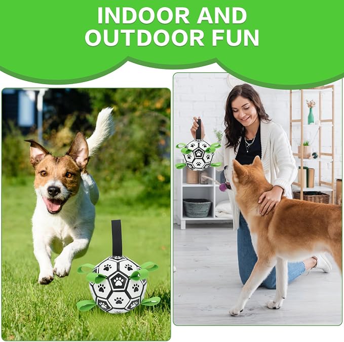 Dog Toys Balls, Dog Soccer Ball with Straps, Dog Birthday Gifts, Durable Balls for Small Medium Pet, Puppy Outdoor Toy, Pet Training Soccer Ball, World Cup Soccer (6 Inch)