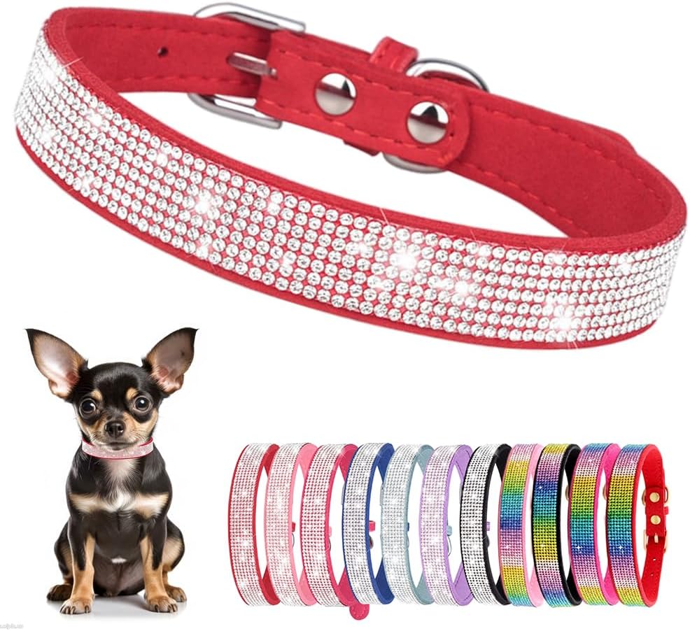 Rhinestone Dog Collar for Small Dogs, Bling Diamond Fancy Crystal Glitter Pretty Jewel Pet Puppy Collars for XXS XS Small Medium Large Breed Girl Dogs Female Cats Kitten, Red XXL