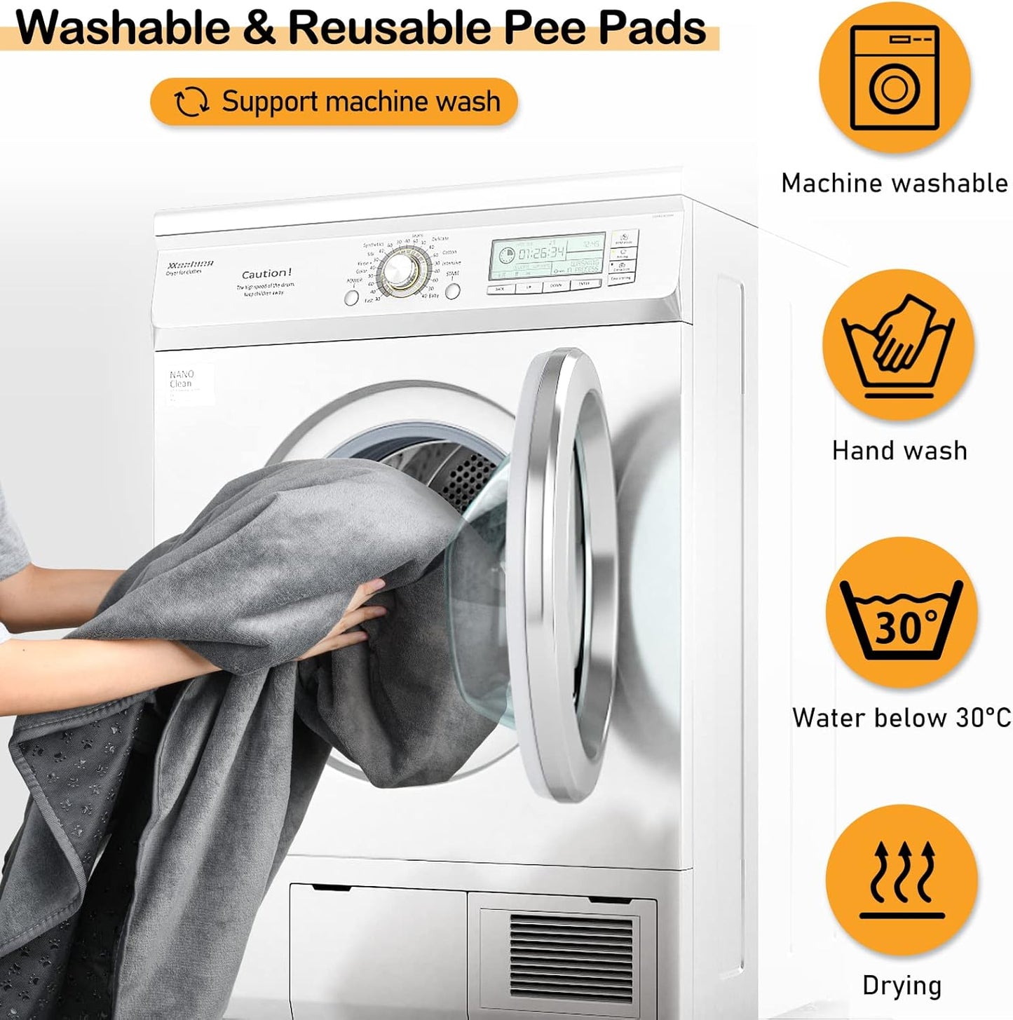 LOOBANI Non-Slip Washable Pee Pad for Dogs, 1 Pack Extra Large Reusable Dog Mat for Floor, Fast Absorbent Pet Whelping Pads, Puppy Playpen Mat for Incontinence, Housebreaking, Crate, 52x82in, Gray
