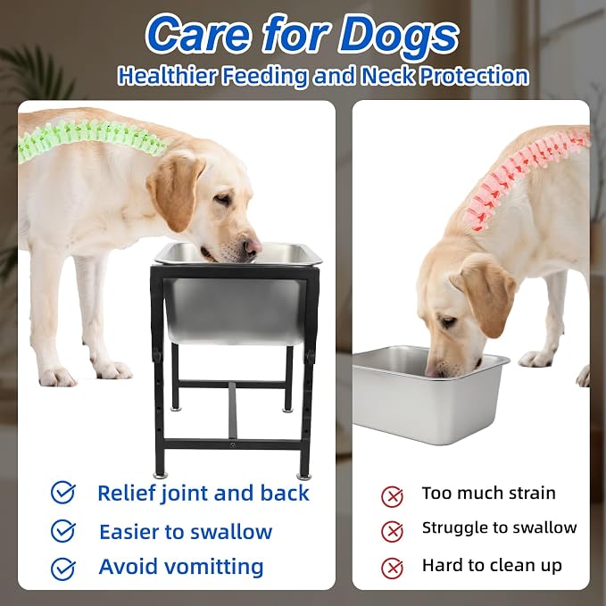 YUEPET Outdoor Elevated Dog Water Bowl, 4 Gallon Raised Bowl for Large Dogs | 4 Heights Adjustable, 4 Gal Extra Large Stainless Steel Bowl, Raised Dog Water Bowl with Stand, Food and Water Use